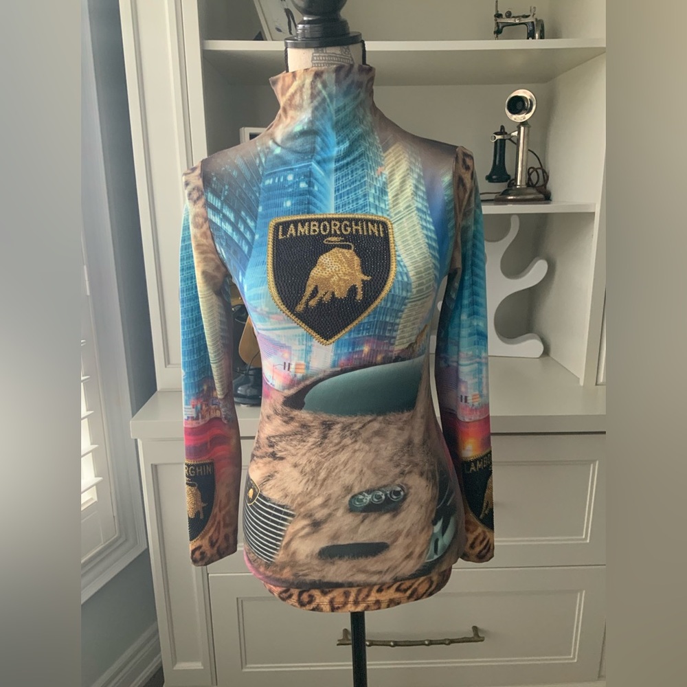 LAMBORGHINI Crystal Rhinestone Embellished Graphic Shirt Womenβs Size Small